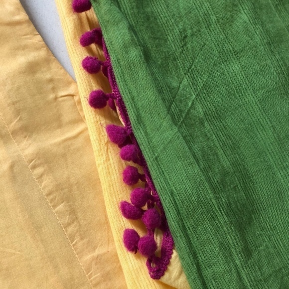 Yellow green salwaar chudidar and pompom dupatta - Picture 4 of 4